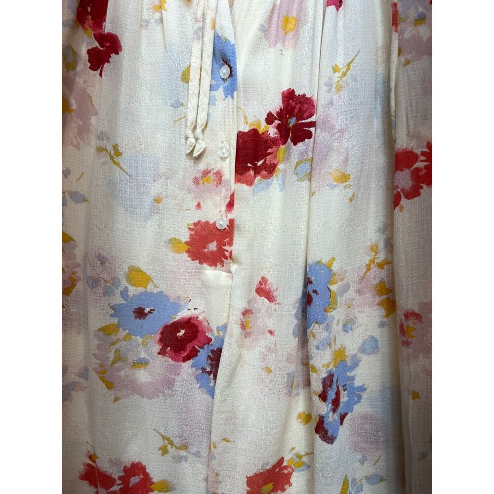 Lucky Brand Women's Half Button Boho Peasant Top Long Sleeve Size S Cream Floral - Picture 7 of 11